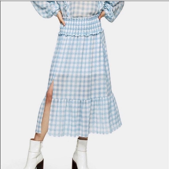 TOPSHOP Gingham Smocked Tiered Midi Skirt - Picture 2 of 8